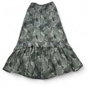 Grey floral tiered ruffle maxi skirt with pockets